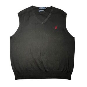 Polo Ralph Lauren Mens Black V Neck Sweater Vest XXL Pima Cotton Golf Preppy